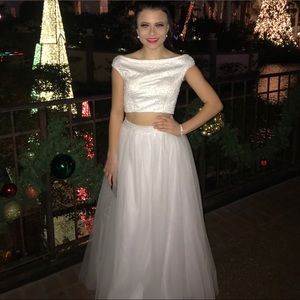 white sherri hill long prom dress